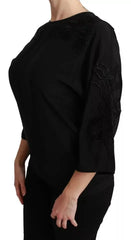 Dolce & Gabbana Black Floral Embroidered Blouse Silk Top - Blouses