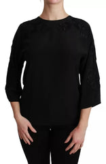 Dolce & Gabbana Black Floral Embroidered Blouse Silk Top - Blouses