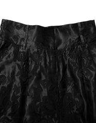 Dolce & Gabbana Black Floral Embroidery Silk High Waist Shorts - IT40|S - Short Trousers