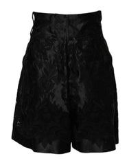 Dolce & Gabbana Black Floral Embroidery Silk High Waist Shorts - IT40|S - Short Trousers