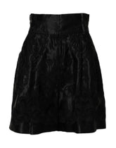 Dolce & Gabbana Black Floral Embroidery Silk High Waist Shorts - IT40|S - Short Trousers