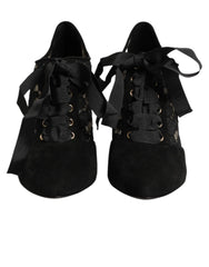 Dolce & Gabbana Black Floral High Heels LACE-UPS Pumps Shoes - EU37.5/US7