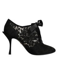 Dolce & Gabbana Black Floral High Heels LACE-UPS Pumps Shoes - EU37.5/US7