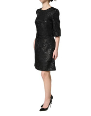 Dolce & Gabbana Black Floral Jacquard Flared A-line Dress - IT38 | XS