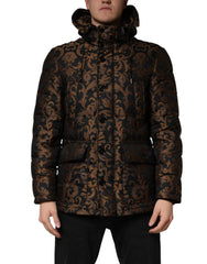 Dolce & Gabbana Black Floral Jacquard Quilted Hooded Jacket