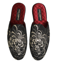 Dolce & Gabbana Black Floral Jacquard Slides Slippers Shoes - Sandals