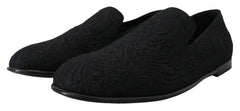 Dolce & Gabbana Black Floral Jacquard Slippers Loafers Shoes - Flats