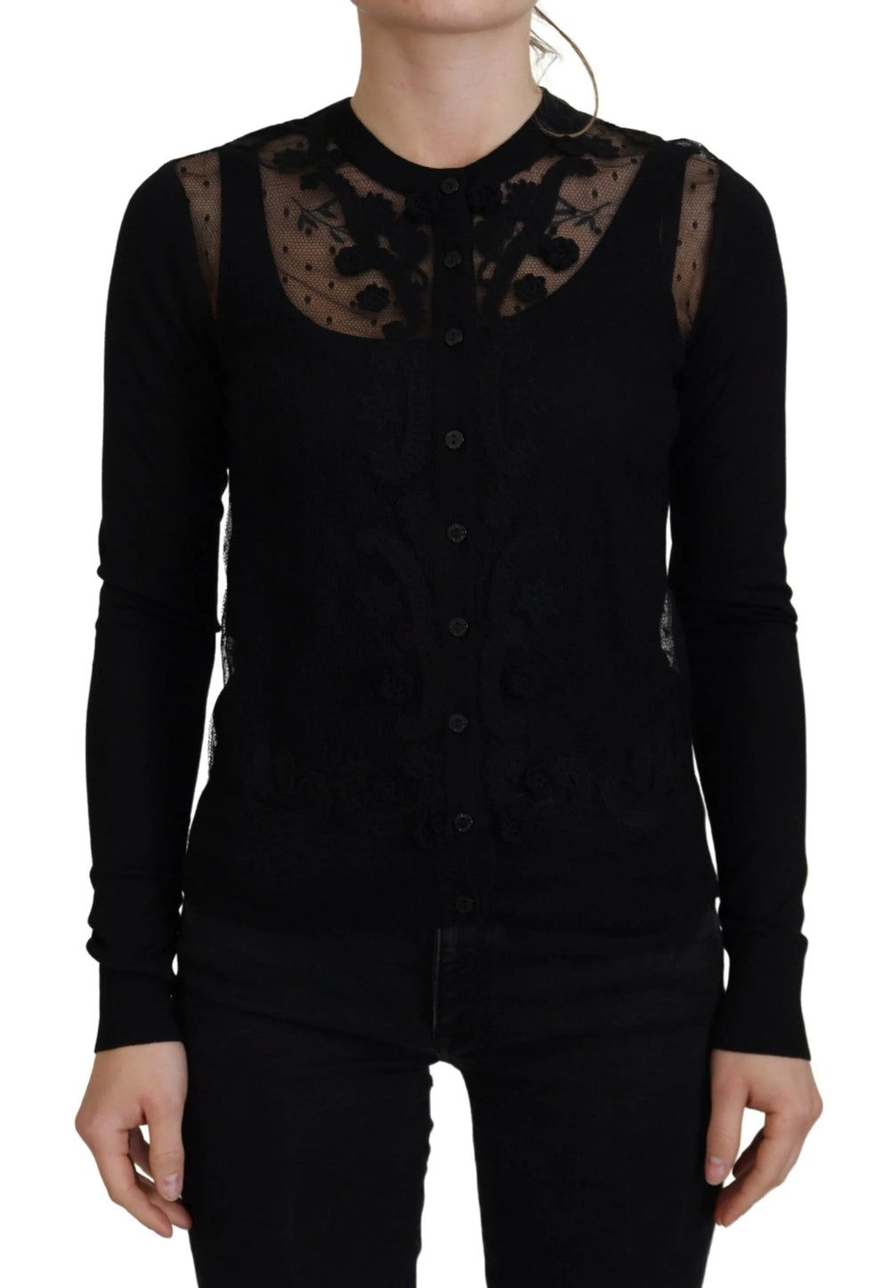 Dolce & Gabbana Black Floral Lace Button Cardigan Sweater - IT38|XS - Cardigans