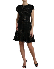 Dolce & Gabbana Black Floral Lace Cotton A-line Mini Dress - IT42|M - Dresses