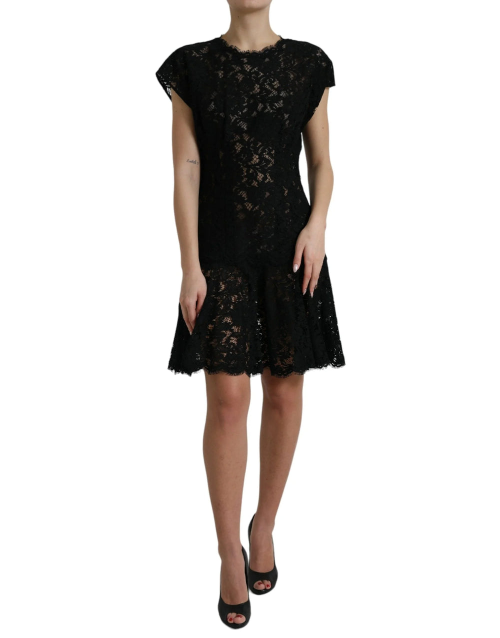 Dolce & Gabbana Black Floral Lace Cotton A-line Mini Dress - IT42|M - Dresses