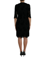 Dolce & Gabbana Black Floral Lace Cotton Bodycon Dress - IT40|S - Dresses