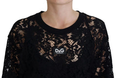 Dolce & Gabbana Black Floral Lace Cotton Shift Mini Dress - IT40|S - Dresses