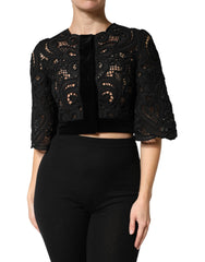 Dolce & Gabbana Black Floral Lace Cropped Coat Jacket - IT36|XXS