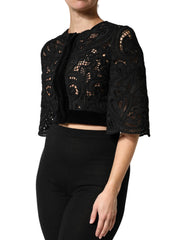 Dolce & Gabbana Black Floral Lace Cropped Coat Jacket - IT36|XXS