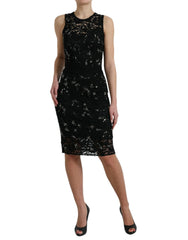 Dolce & Gabbana Black Floral Lace Crystal Sheath Dress - IT40|S - Dresses