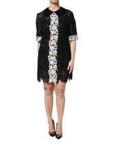Dolce & Gabbana Black Floral Lace Embellished Mini Dress - Dresses