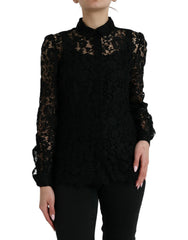 Dolce & Gabbana Black Floral Lace Long Sleeves Blouse Top - IT42|M - Blouses