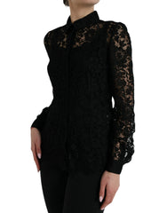 Dolce & Gabbana Black Floral Lace Long Sleeves Blouse Top - IT42|M - Blouses