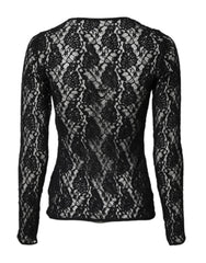 Dolce & Gabbana Black Floral Lace Long Sleeves Pullover Top - IT40|S - Blouses