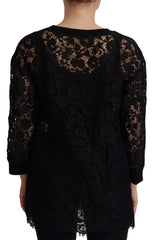 Dolce & Gabbana Black Floral Lace Pullover Sicily Blouse - Blouses