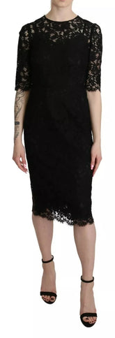 Dolce & Gabbana Black Floral Lace Sheath Knee Length Dress - IT40|S - Dresses