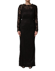 Dolce & Gabbana Black Floral Lace Sheath Long Maxi Dress