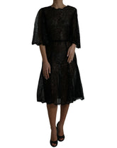 Dolce & Gabbana Black Floral Lace Sheer A-line Midi Dress - IT48 | XL - Dresses