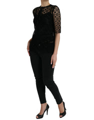 Dolce & Gabbana Black Floral Lace Short Sleeves Blouse Top - IT38 | XS - Blouses