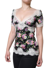 Dolce & Gabbana Black Floral Lace Short Sleeves Blouse Top - IT40|S - Blouses