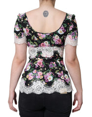 Dolce & Gabbana Black Floral Lace Short Sleeves Blouse Top - IT40|S - Blouses