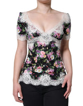 Dolce & Gabbana Black Floral Lace Short Sleeves Blouse Top - IT40|S - Blouses