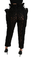 Dolce & Gabbana Black Floral Lace Tapered High Waist Pants - IT40|S - Jeans