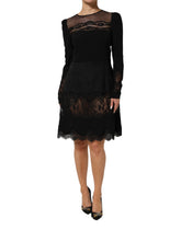 Dolce & Gabbana Black Floral Lace Trim Sheath A-line Dress - IT44 | L - Dresses