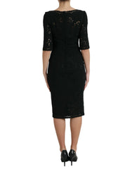 Dolce & Gabbana Black Floral Lace Viscose Bodycon Midi Dress - IT40|S - Dresses