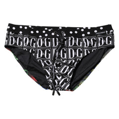 Dolce & Gabbana Black Floral Logo Beachwear Men Brief Swimwear - IT4 | S - Swim Briefs