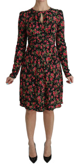 Dolce & Gabbana Black Floral Longsleeve Knee Length Dress - IT38|XS - Dresses
