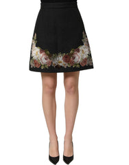 Dolce & Gabbana Black Floral Macramé High Waist A-line Skirt - IT38 | XS