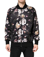 Dolce & Gabbana Black Floral Polyester Full Zip Bomber Jacket