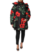 Dolce & Gabbana Black Floral Polyester Hooded Quilted Jacket - IT40|S - Puffer Jackets