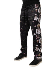 Dolce & Gabbana Black Floral Polyester Jogger Pants - IT44 | XS - Joggers