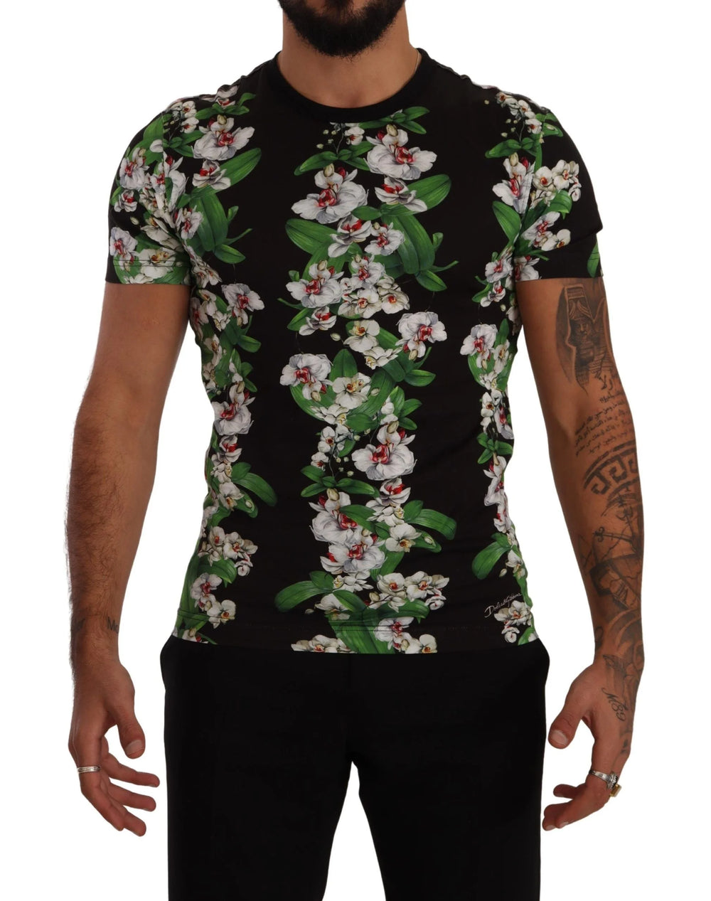 Dolce & Gabbana Black Floral Print Crewneck T-shirt - T-Shirts