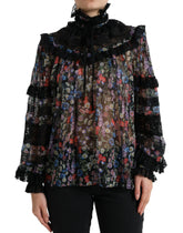 Dolce & Gabbana Black Floral Print Long Sleeves Blouse Top - IT40|S - Blouses