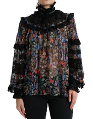 Dolce & Gabbana Black Floral Print Long Sleeves Blouse Top - IT40|S - Blouses