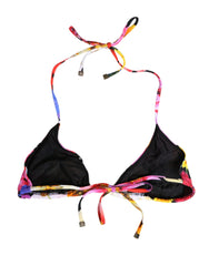 Dolce & Gabbana Black Floral Print Nylon Halter Bikini Top Swimwear - IT3 | M