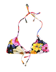 Dolce & Gabbana Black Floral Print Nylon Halter Bikini Top Swimwear - IT3 | M
