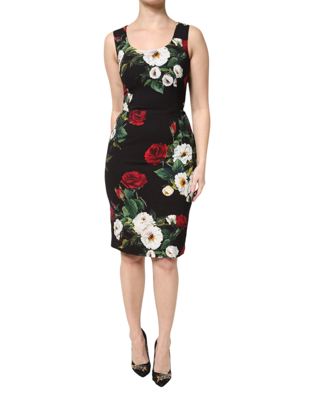 Dolce & Gabbana Black Floral Print Sleeveless Sheath Dress - IT40|S - Dresses