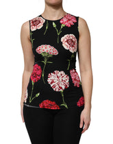 Dolce & Gabbana Black Floral Print Sleeveless Tank Blouse Top - IT40|S - Tank Tops