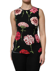 Dolce & Gabbana Black Floral Print Sleeveless Tank Blouse Top - IT40|S - Tank Tops