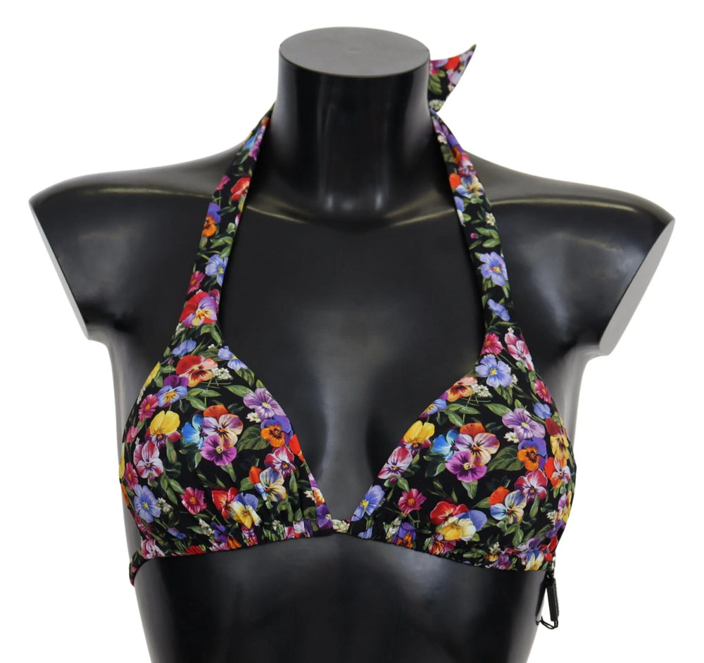 Dolce & Gabbana Black Floral Print Swimsuit Beachwear Bikini Tops - IT1 | XS - Swimwear Tops