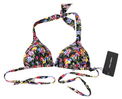Dolce & Gabbana Black Floral Print Swimsuit Beachwear Bikini Tops - IT1 | XS - Swimwear Tops